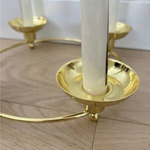Gold Metal Candle Holder Ring with White Candles - Home Accents